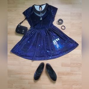 Doctor Who TARDIS galaxy Velvet Dress by Hot Topic size M Juniors